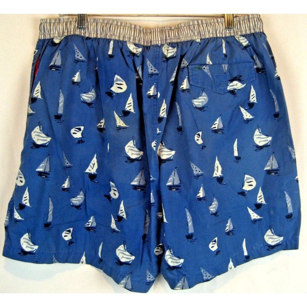 Mens Tommy Hilfiger Blue  Cotton Flat Front Swim Bathing Shorts sz XL